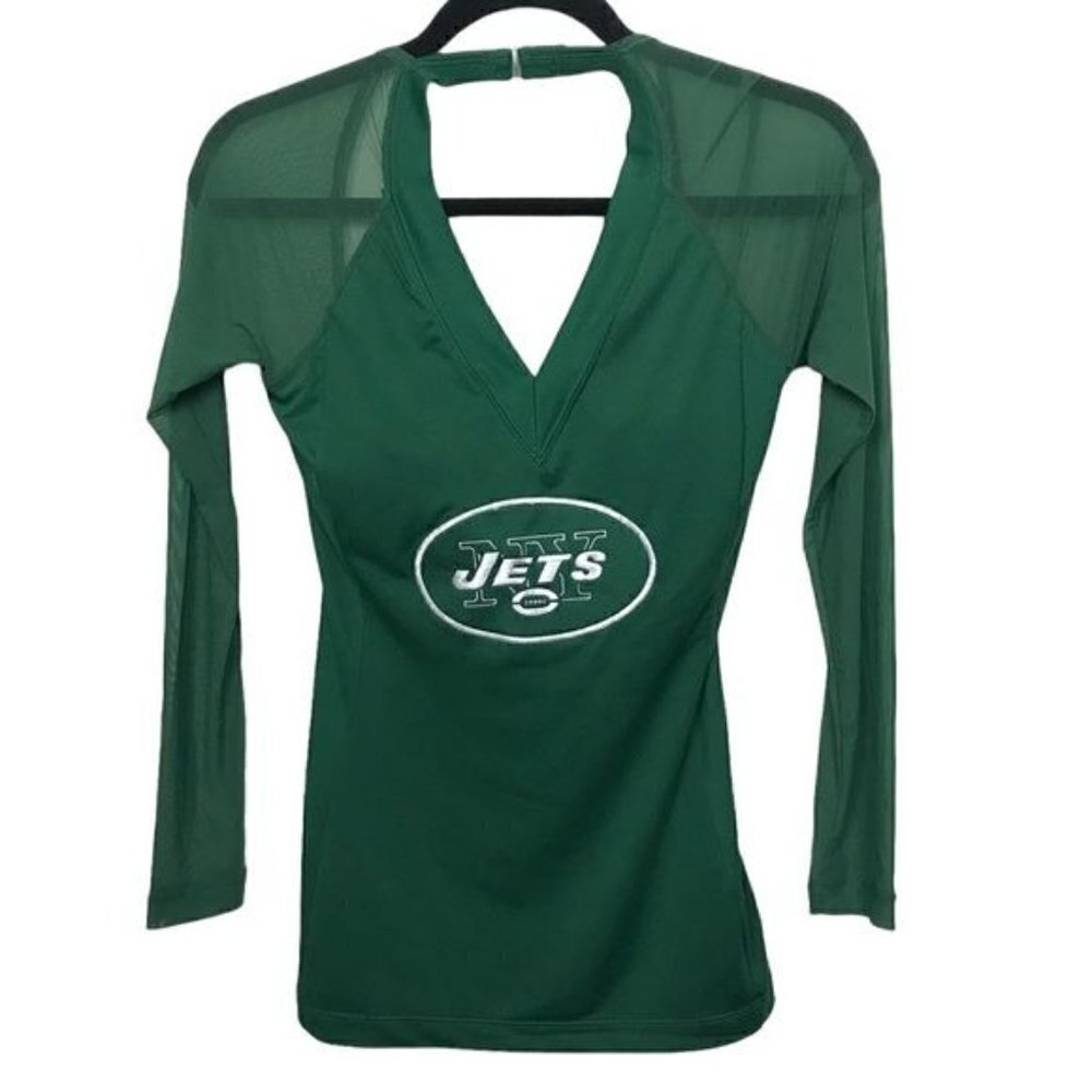 NY Jets Green V Neck Blouse Small NWT NFL All Sport Couture